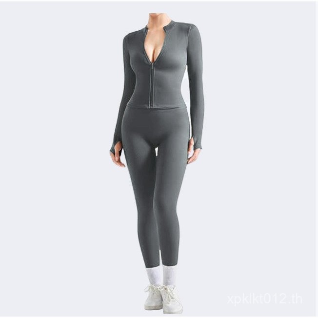 2 เลกกิ้งเอวสูงพร้อมซิปแจ็คเก็ตชุดสตรี SUUKSESS Gym ชุดชิ้นเดียวไม่มีรอยต่อ FK4Y