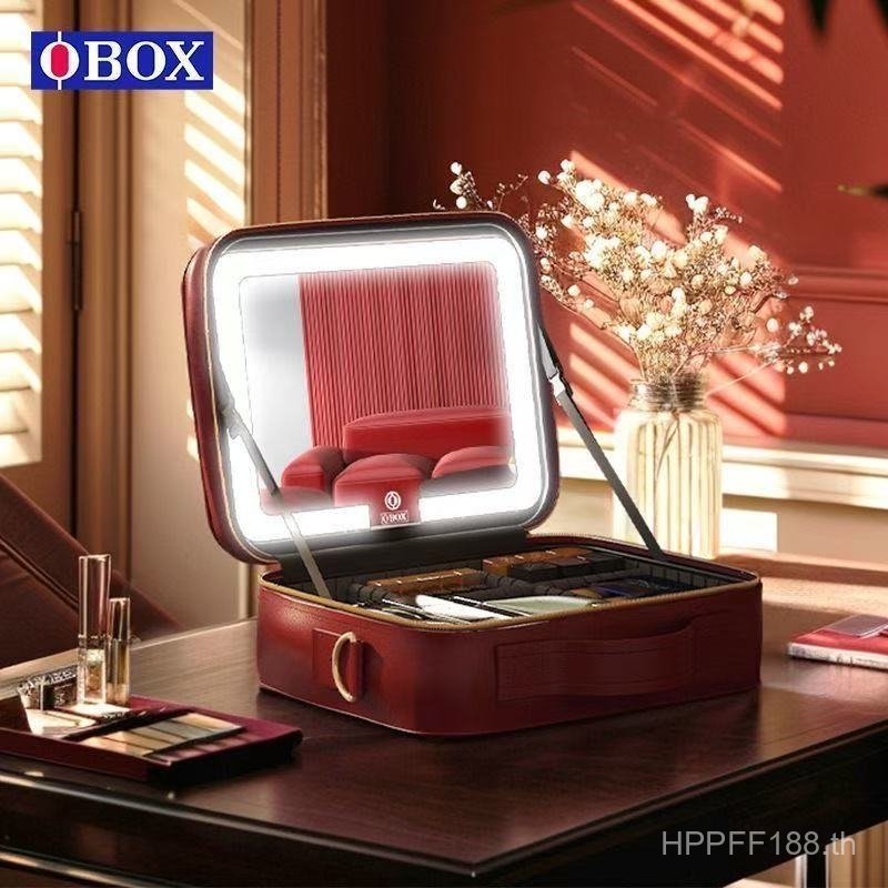 {กระเป๋าเครื่องสําอางระดับไฮเอนด์พร้อมกระเป๋ากระจก OBOX ความงามสไตล์ใหม่แบบพกพาหญิง 2024 ความจุขนาดใ