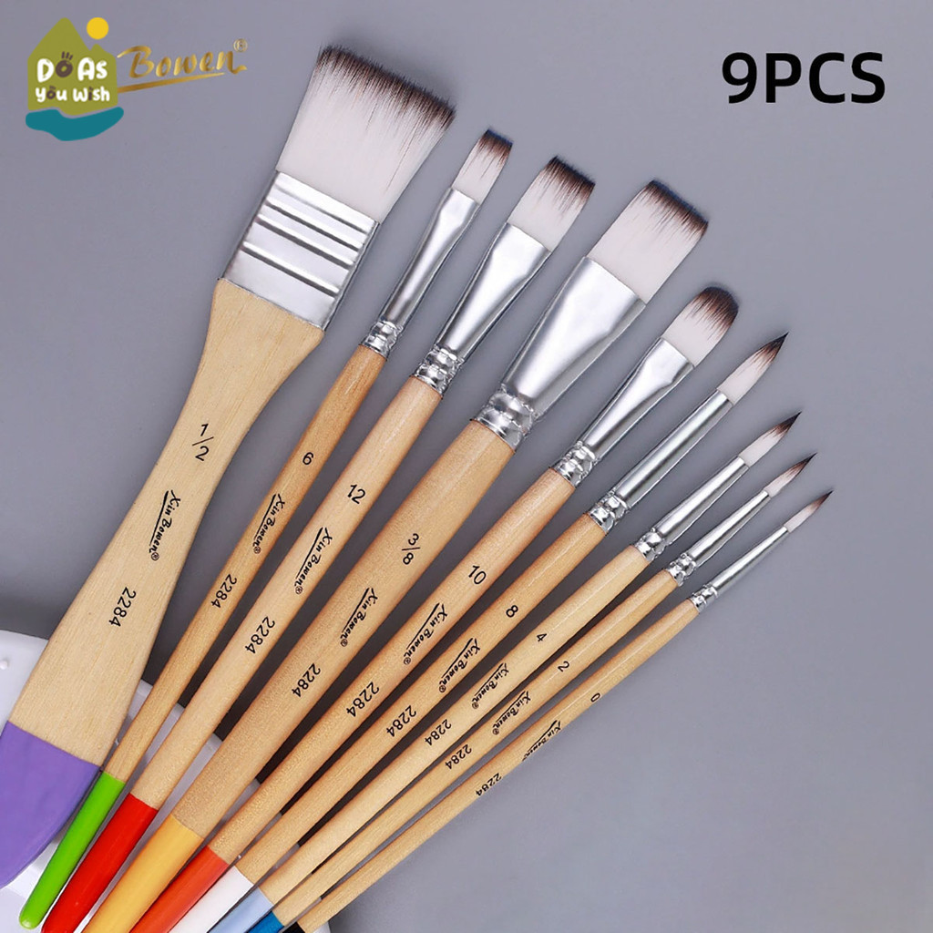 พู่กันสีอะคริลิค ชุดแปรงพู่กัน 9/ชิ้นต่อชุด ขนแปรงไนล่อน สําหรับวาดภาพสีน้ํา ชุดแปรงปากกาพลาสติก อุปกรณ์ศิลปะ