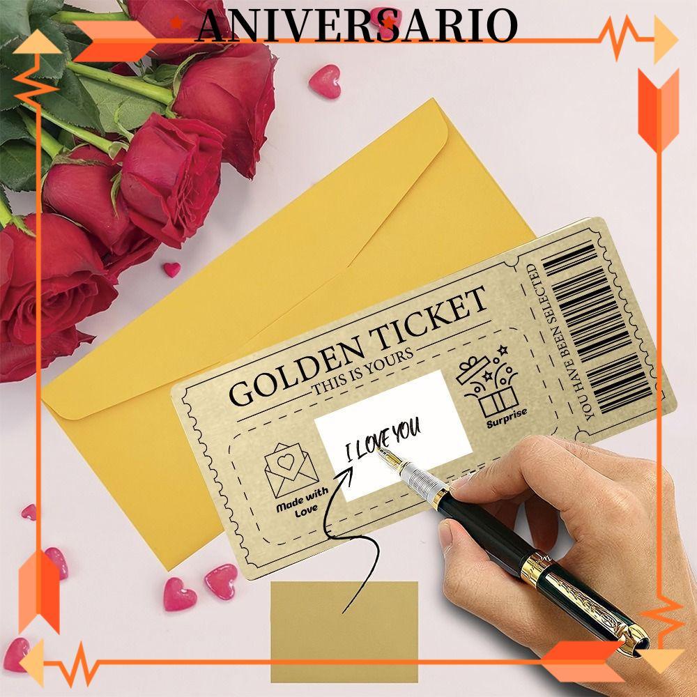 ANIVERSARIO Golden Ticket Scratch- Card, Raffle Gift Scratch Ticket Concert Ticket, with Envelope Pa