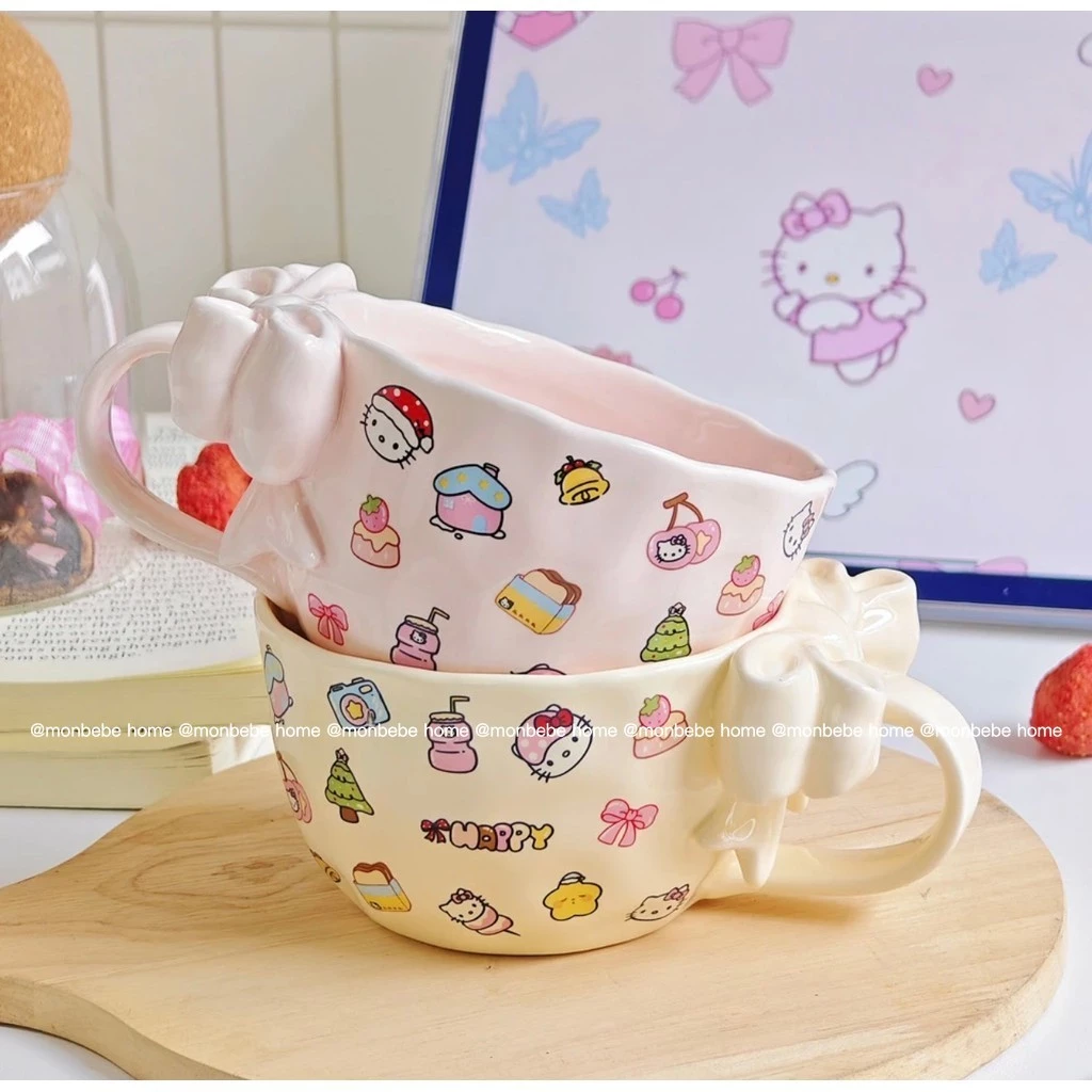 แก้วมัค แก้วกาแฟแก้วคริสต์มาส ลายkittyคริสต์มาส โบว์🎀3D ของขวัญคริสต์มาส วัสดุเซรามิก พร้อมส่ง