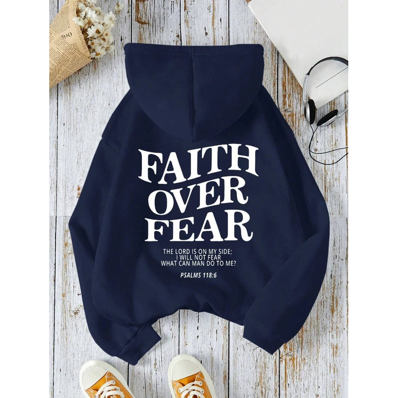 Casual Womens Hoodies Faith Over Fear Letter Pullovers ฤดูใบไม้ร่วง Streetwear การพิมพ์เสื้อขนแกะ Wa