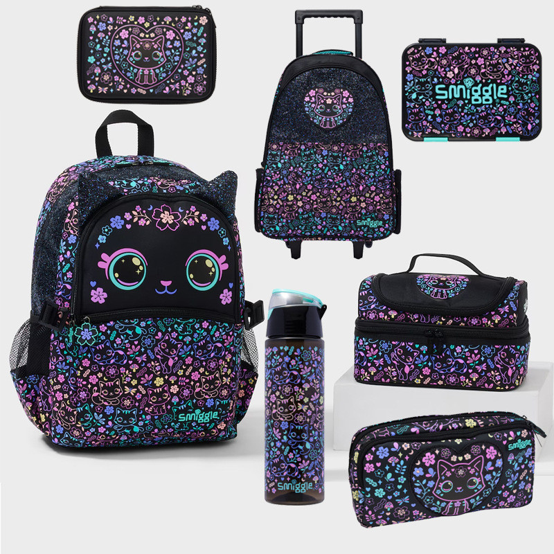 ออสเตรเลีย smiggle กระเป๋านักเรียนนักเรียนประถม Big-Eyed Cat Gradient Cat กระเป๋านักเรียนสาวกระเป๋าเ