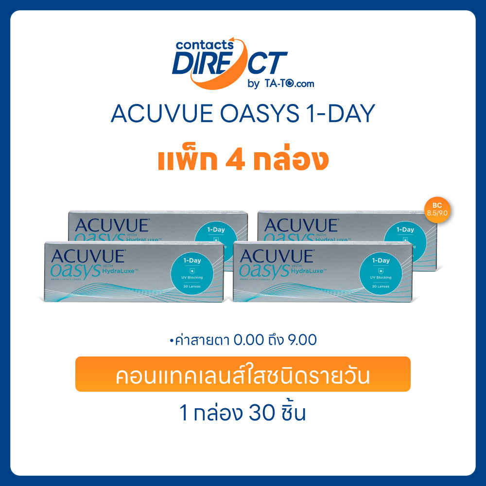 (แพ็ค4กล่อง) Acuvue Oasys คอนแทคเลนส์รายวัน 1-Day With Hydraluxe (30ชิ้น/กล่อง)