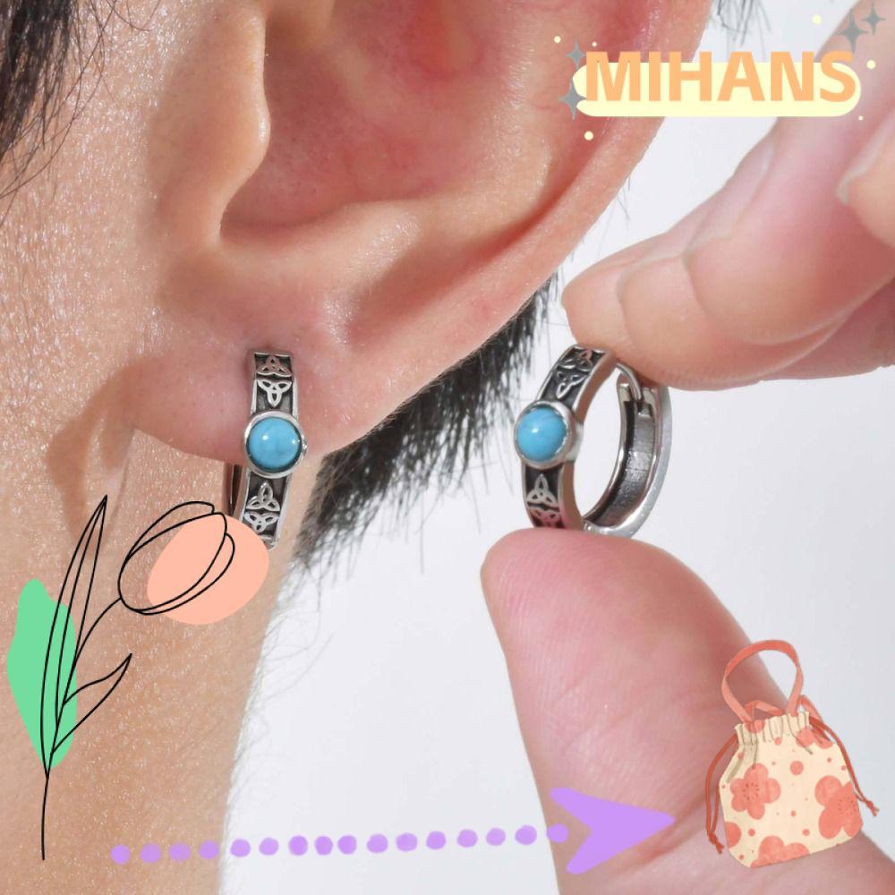 MIH Celtic Knot Hoop ต่างหู, Vintage Sleeper ต่างหูสแตนเลส, Viking Theme Knot รูปแบบ Huggie Hoops ต่างหู Turquoise ของขวัญ
