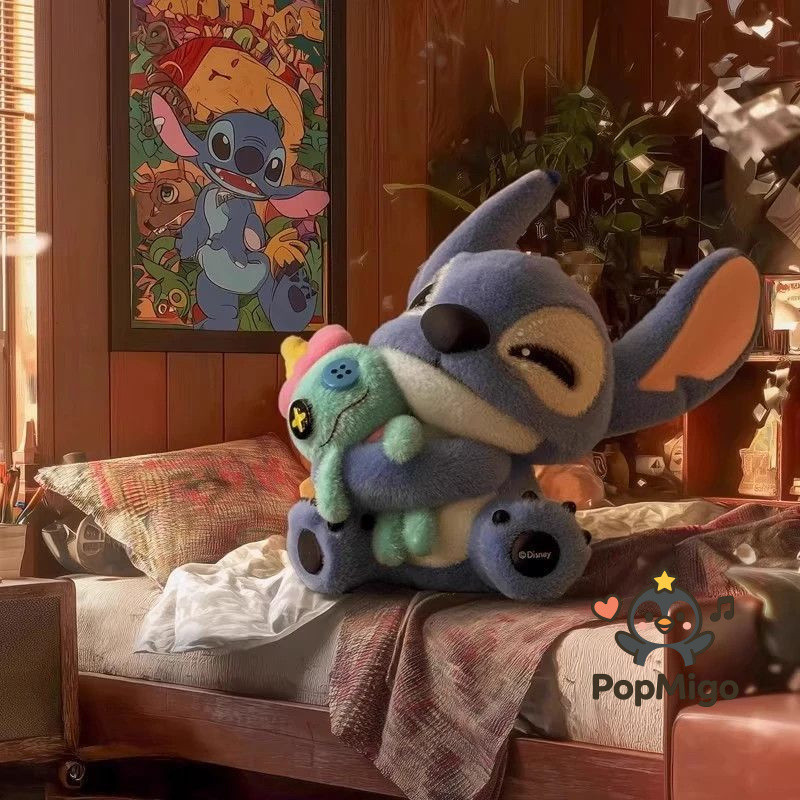 พร้อมสต็อก MINISO Stitch Furry Adventure Series Flocking อินเทรนด์เล่นกระเป๋าลึกลับ Stitch Mystery B