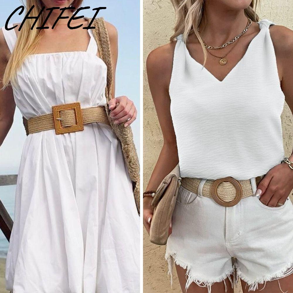 CHIFEI เข็มขัดคาดเอว Bohemian Casual Fashion Braided Waistbelt