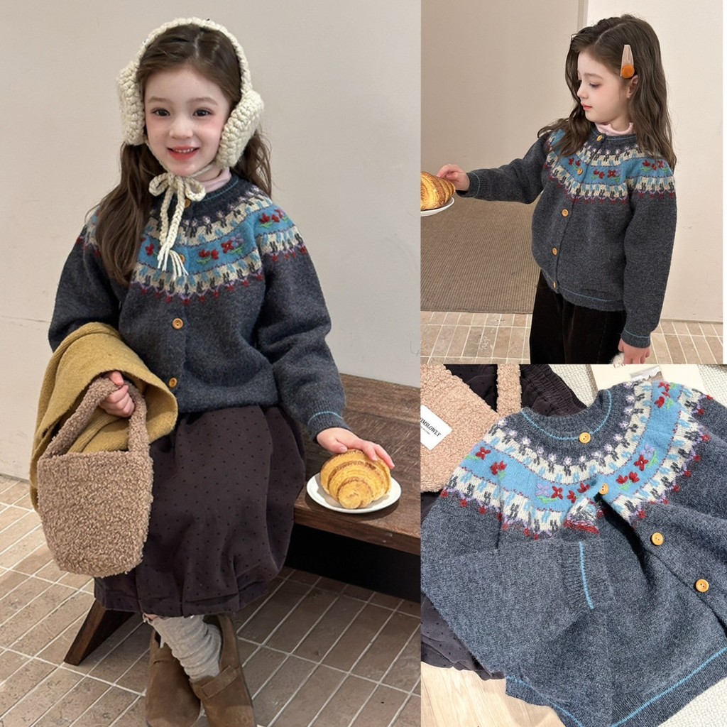 PRETTY BABY เสื้อกันหนาวเด็ก เสื้อคลุมไหมพรมเด็ก ลายดอกไม้(1942)