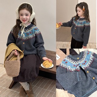 PRETTY BABY เสื้อกันหนาวเด็ก เสื้อคลุมไหมพรมเด็ก ลายดอกไม้(1…