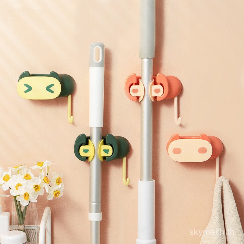 ข้อเสนอพิเศษ Home Storage Mop Hook ห้องน้ําห้องน้ําแขวน Non-Marking Sticky Hook Mop Clip Mop Holder 