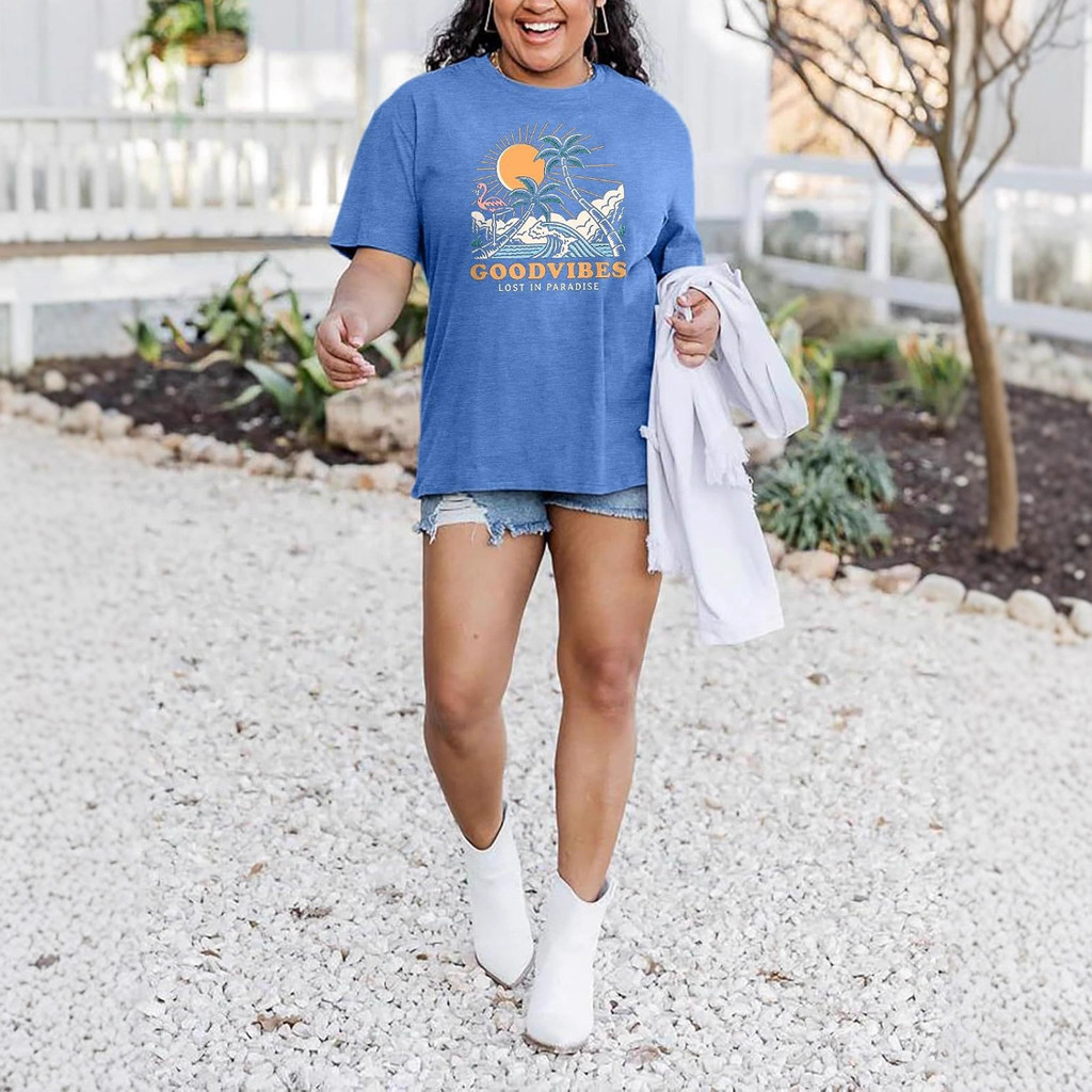 COD 2026 Cross-Border European Size Cotton TMK Shop Limited Edition Womens Top Cute Retro Pattern T-