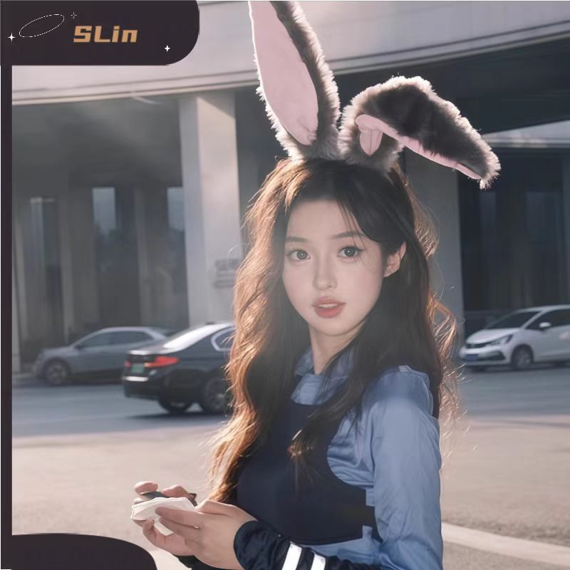 คอสเพลย์ Judy ตํารวจเจ้าหน้าที่กระต่ายหูแถบคาดศีรษะน่ารักอุปกรณ์เสริมแต่งตัวตุ๊กตากระต่ายตํารวจเจ้าห