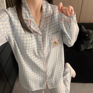 2222P ชุดนอนแขนยาว-ขายาวผ้าฝ้ายลายการ์ตูน สไตล์เกาหลี (สินค้…