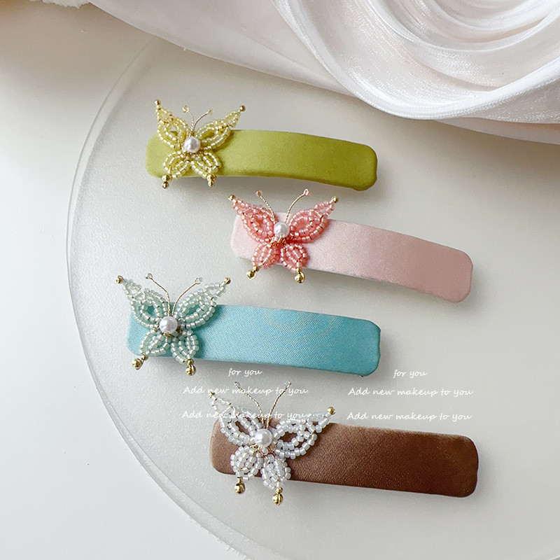 Beaded Butterfly Clip Fairy Smart Satin Side Clip French Elegant Miss BB Clip Side Clip