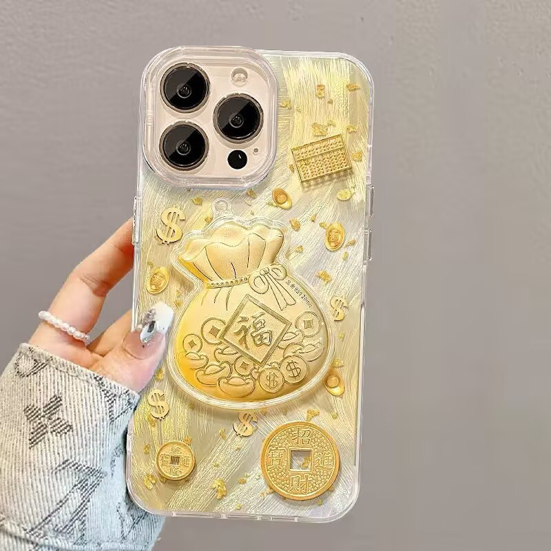 3D Gold Lucky กระเป๋า Rich สําหรับ OPPO Reno 13F 13 12F 11F 12 11 8 6 7 10 Pro Reno 8T 7Z 5 6 6Z 4 Reno13f 5G น่ารักปีใหม่กันกระแทก - รูปที่ 2