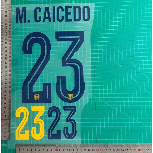 2026 Ecuador World Cup Home Kids Size 23# M.CAICEDO Jersey Letters & Numbers Iron-on Heat Transfer