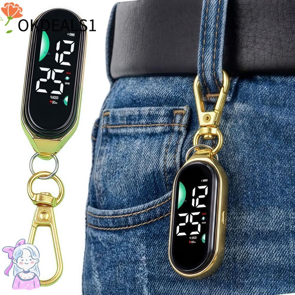 DEALSHOP นาฬิกาแขวนอิเล็กทรอนิกส์, นาฬิกาพก LED แบบพกพา, ความคิดสร้างสรรค์ Carabiner จอแสดงผลดิจิตอลกันน้ํานาฬิกาพ็อกเก็ตส่องสว่างเด็กผู้ใหญ่
