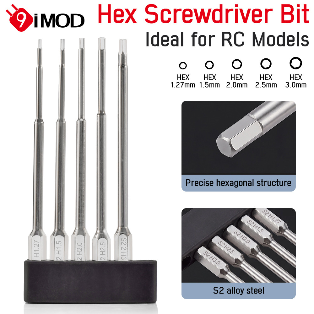 9IMOD 100mm Extended Hex Screwdriver Set, 1.27-3.0mm Alloy Steel Precision Driver Kit for RC Car Model Repair Maintenance