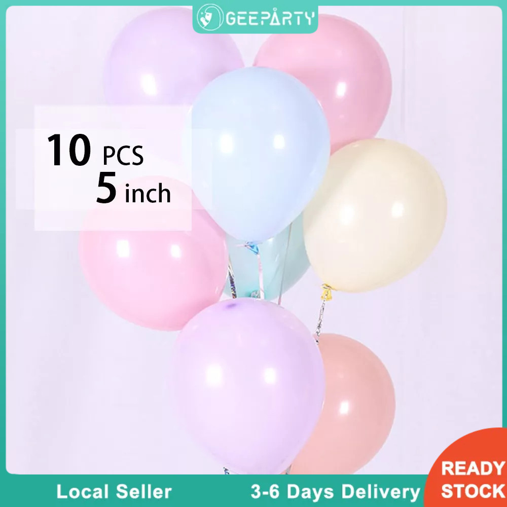 GeeParty ลูกโป่งมาแคร์รอน 5 นิ้ว 10 ชิ้น ยางพาสเทล กลม สำหรับตกแต่งงานแต่งงาน วันเกิด ปาร์ตี้