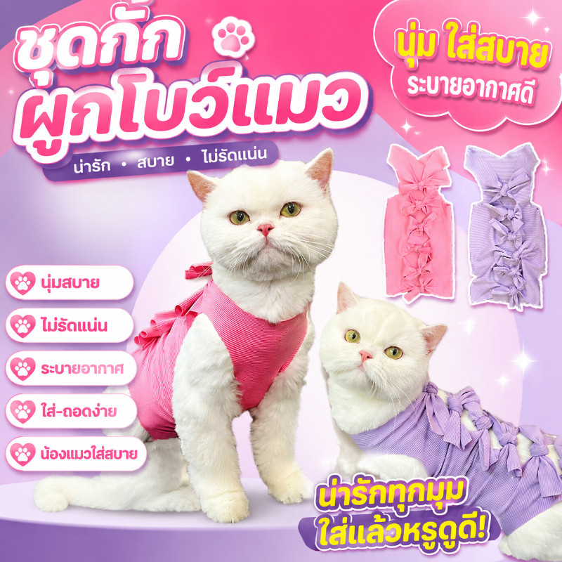 พร้อมจัดส่ง ชุดกันเลียแผล ชุดสัตว์เลี้ยง ชุดทำหมันแมวS/M/L เสื้อทำหมัน เสื้อแมว ชุดหลังผ่าตัดแมว ชุดแมว ป้องกันแผลแมว