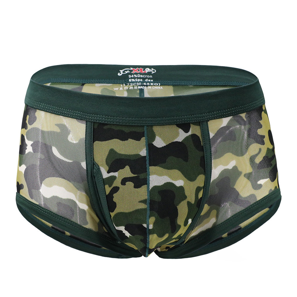 Tzy1404P Mens Boxer Classic Camouflage พิมพ์ Boxer เซ็กซี่ Low-Waist ชุดชั้นใน