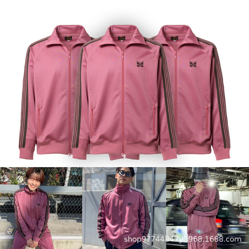 Needles track Light pink butterfly embroidered tape campus casual loose sports jacket