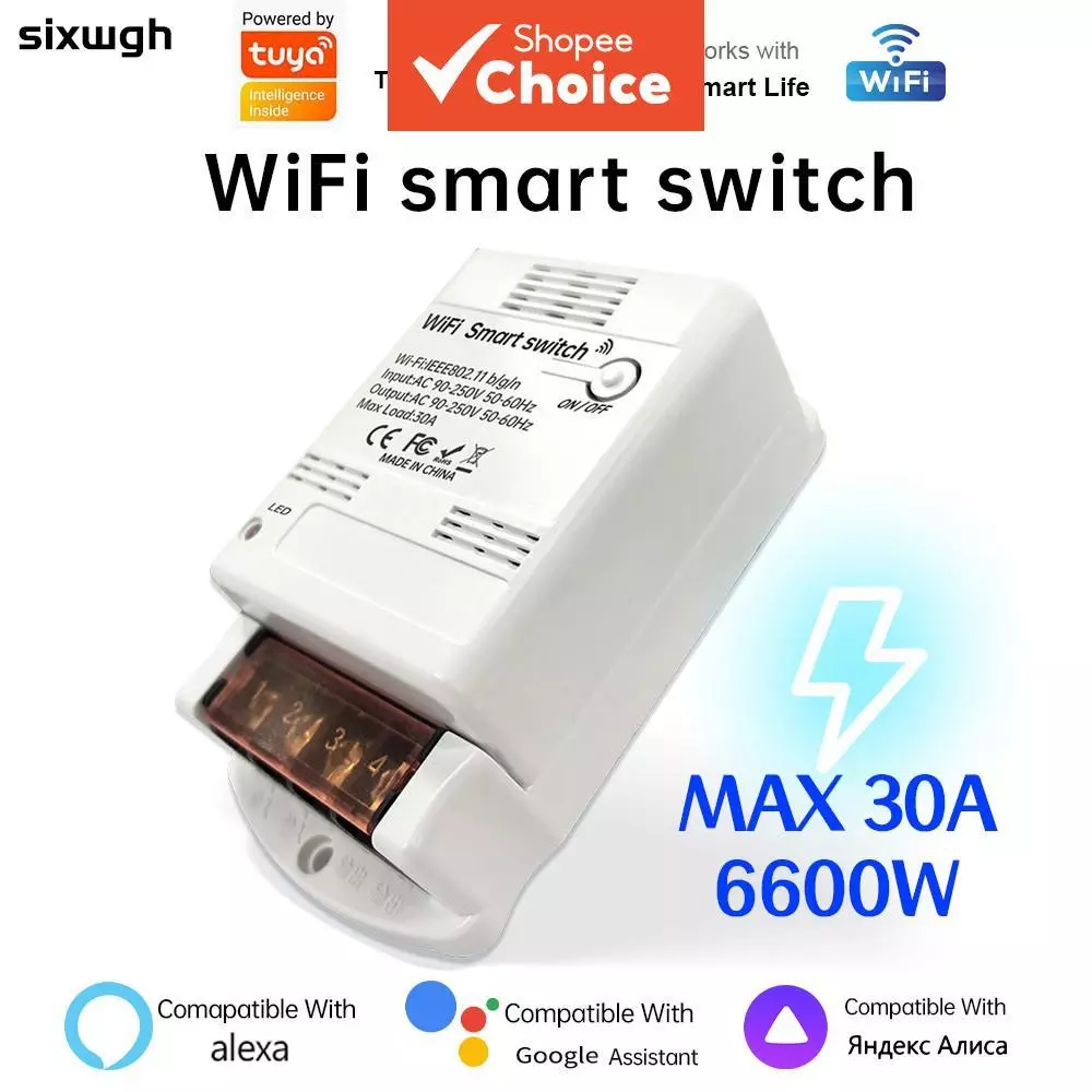 สวิตช์ปั๊มน้ําอัจฉริยะ TuyaSmartSwitch WiFi ควบคุมผ่านแอพSmartLife รองรับคําสั่งเสียง Alexa, GoogleHome