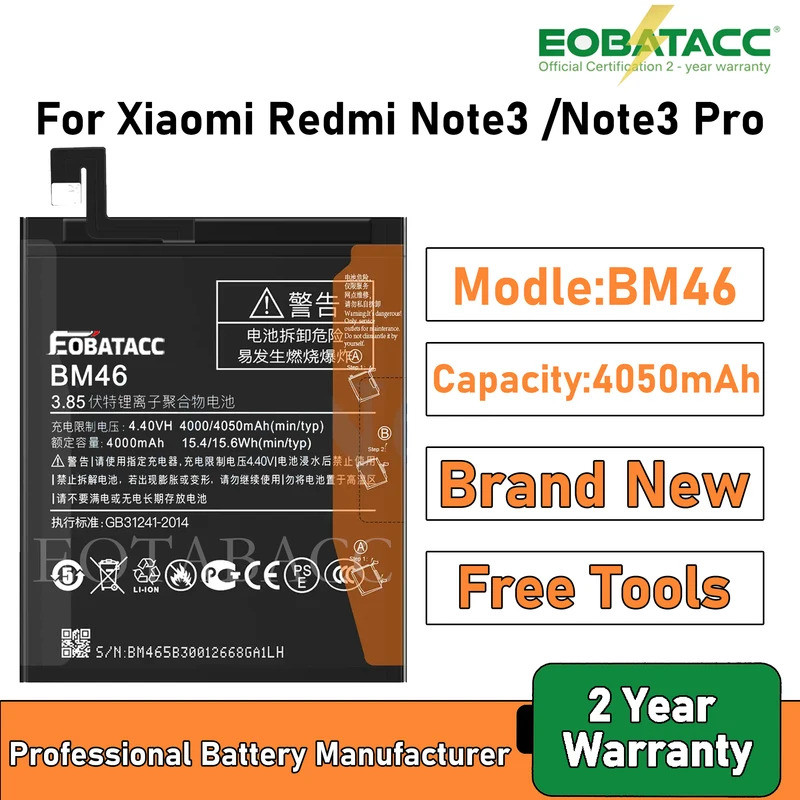 2026 ปี EOBATACC 100% ใหม่ BM46 แบตเตอรี่สําหรับ Xiaomi Redmi Note3 /Note3 Pro 4050mAh แบตเตอรี่ + เ