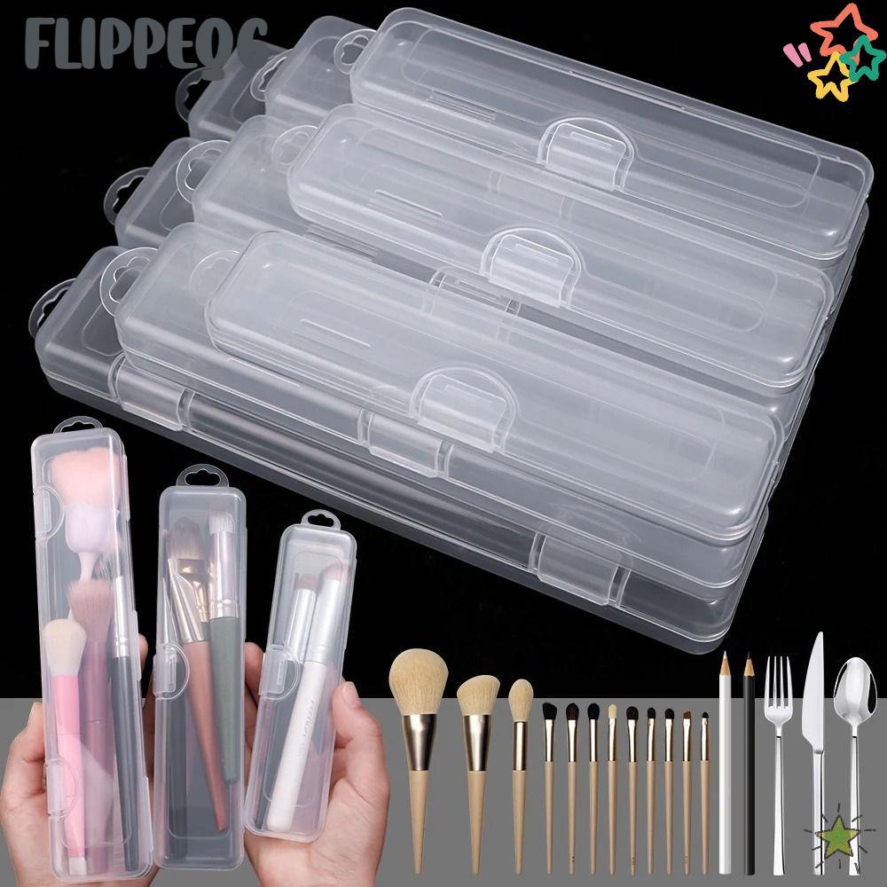 FLIPPEQ6 1ชิ้นกล่องพลาสติกOrganizer,โปร่งใสพร้อมฝาครอบแปรงแต่งหน้ากล่องเก็บ,มัลติฟังก์ชั่ดินสอเขียนคิ้วบนโต๊ะอาหารตะเกียบแบบพกพาเครื่องมือความงาม