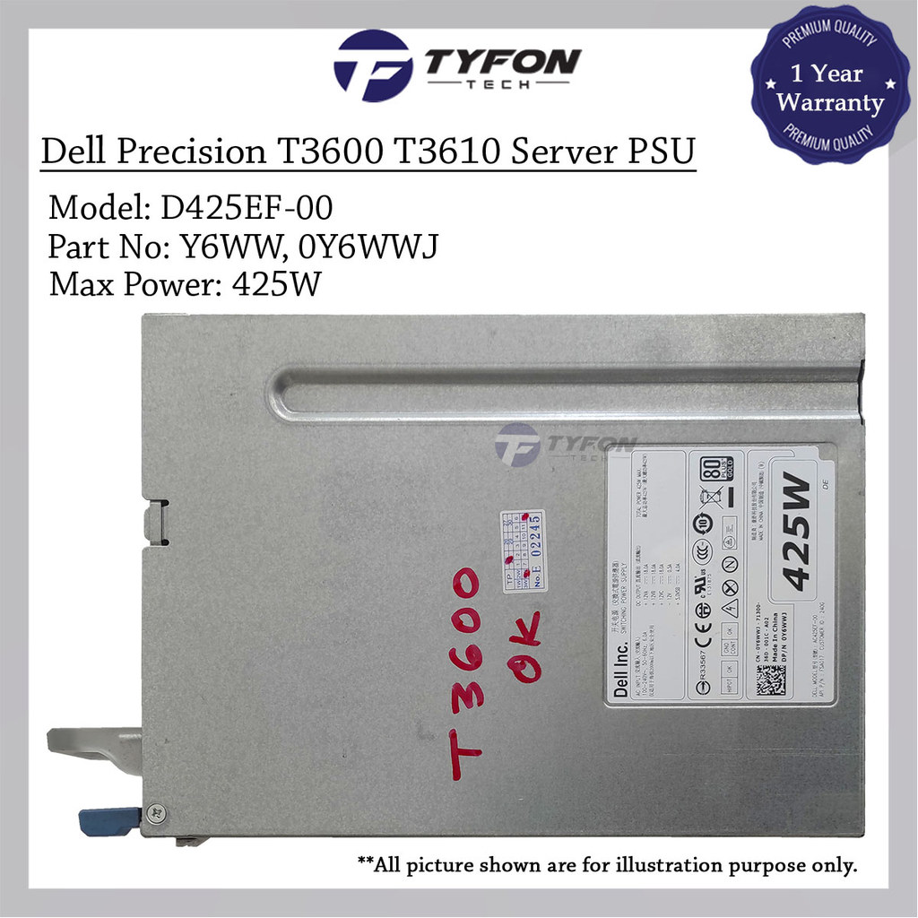 Dell Precision T3600 T3610 T5610 T5810 T7810 T7910 MT Workstation แหล่งจ่ายไฟ PSU 425W Y6WWJ DNR74 (