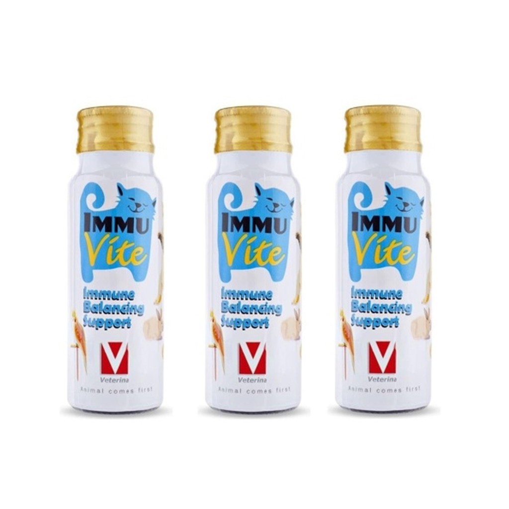 3 ขวด วิตามินเสริมภูมิคุ้มกัน Immu Vite ชนิดน้ำ สำหรับเเมว นก กระต่าย 50CC.