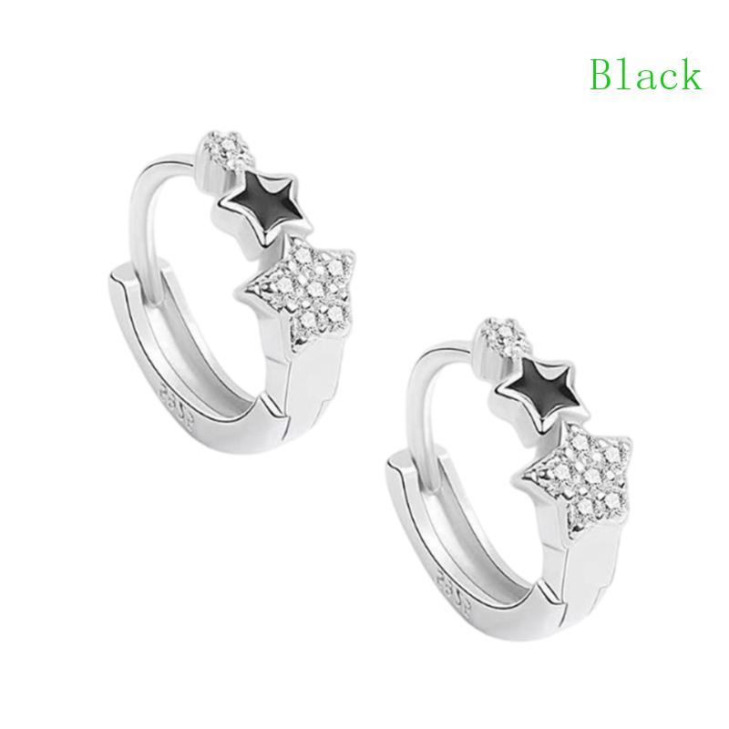 สีดําระยิบระยับ Zirconia ฝังต่างหูที่สวยงามดาวเงินต่างหูเครื่องประดับออกแบบด้วยระยิบระยับ Zirconia A