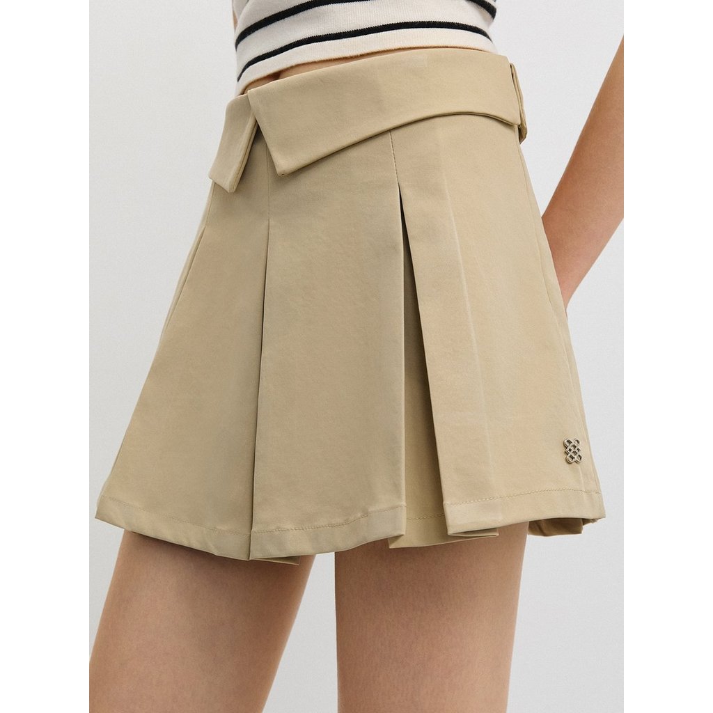 [Pomelo] กระโปรงพลีตดีเทลเอวพับขอบ / Fold-Over Waistband Pleated Mini Skirt