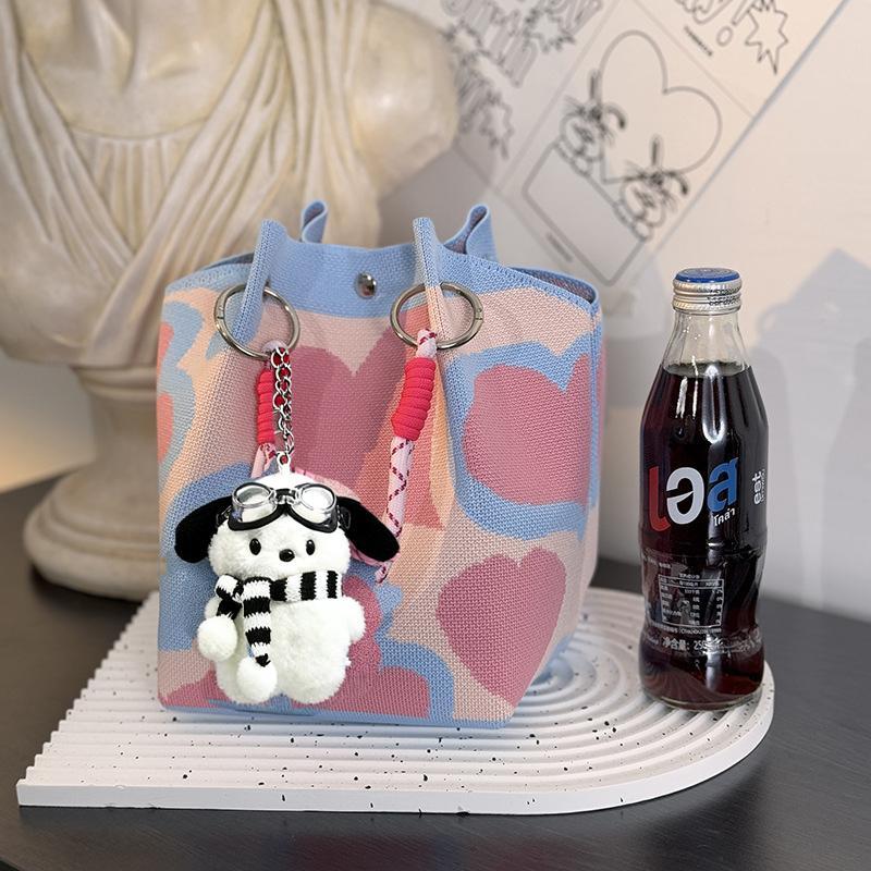 ซื้อกระเป๋าได้ของแถมคือจี้ฟรี! กระเป๋าถือถักนิตติ้ง แฟชั่นมาใหม่ แฟชั่นฤดูใบไม้ผลิ ดีไซน์เฉพาะ ทันสมัยสำหรับผู้หญิงลายเย - รูปที่ 5