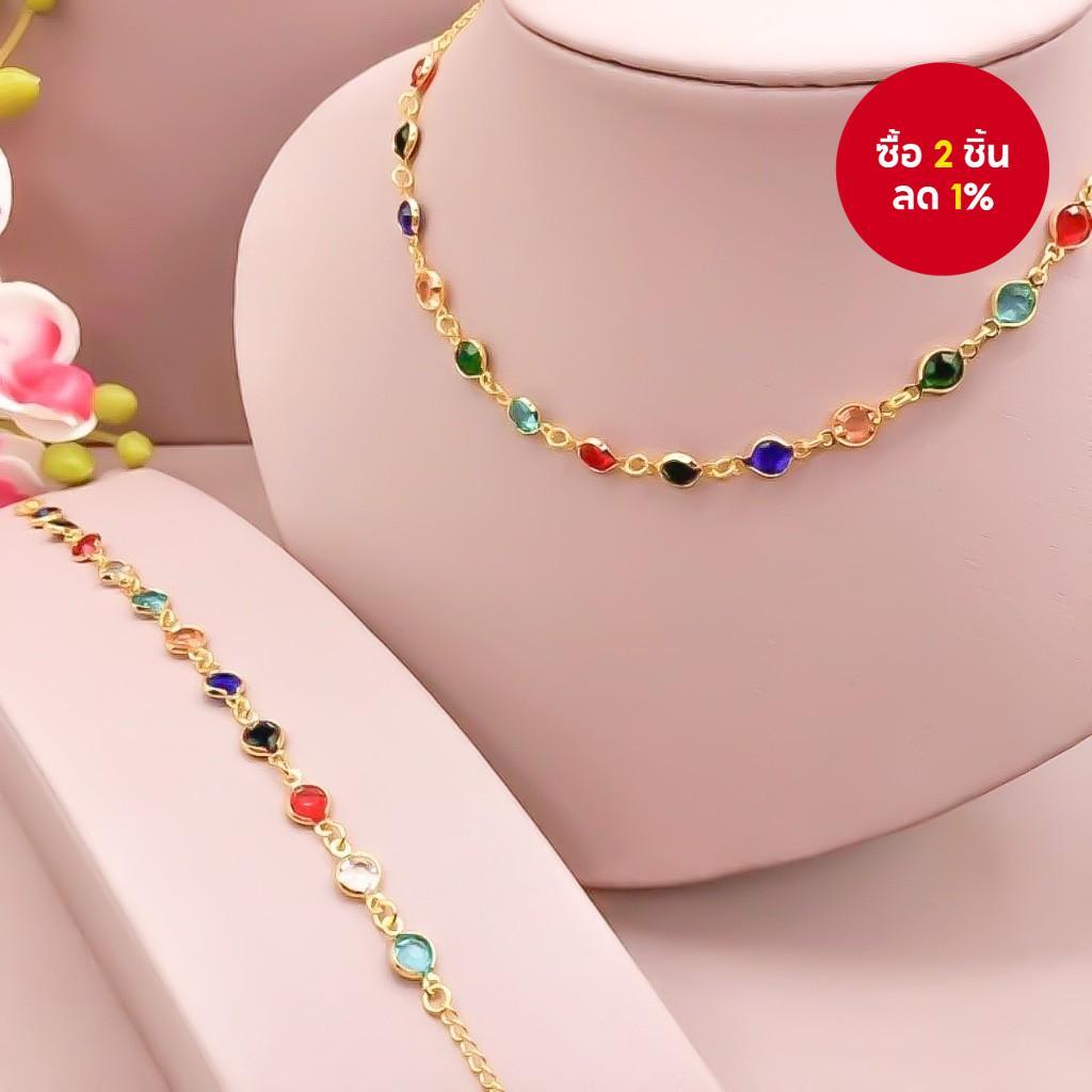 เซ็ตสร้อยคอและสร้อยข้อมือ Chocker แบบ VMI ชุบทอง 18k ประดับด้วยอัญมณีสี zirconia ครึ่งเปลือก