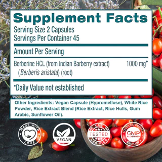 Berberine Capsules -500มก./แคปซูล | ความเข้มข้นสูง - รองรับการจัดการน้ําตาลในเลือดและสุขภาพหัวใจ