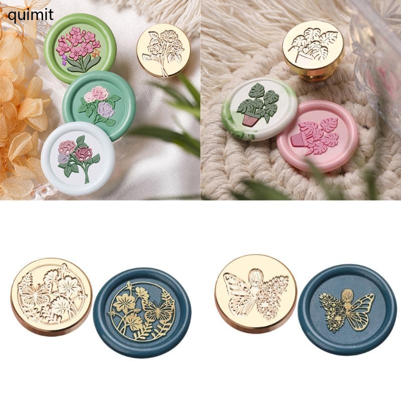QUIM Butterfly Wax Seal Stamp Flower Series Sealing Wax Stamp สําหรับการ์ดตกแต่ง
