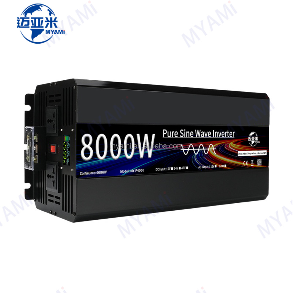 รับประกัน MYAMI 8KW 8000W Peak Power DC 12V 24V 48V to AC 220V 4KW 4000W UPS Pure Sine Wave Power In