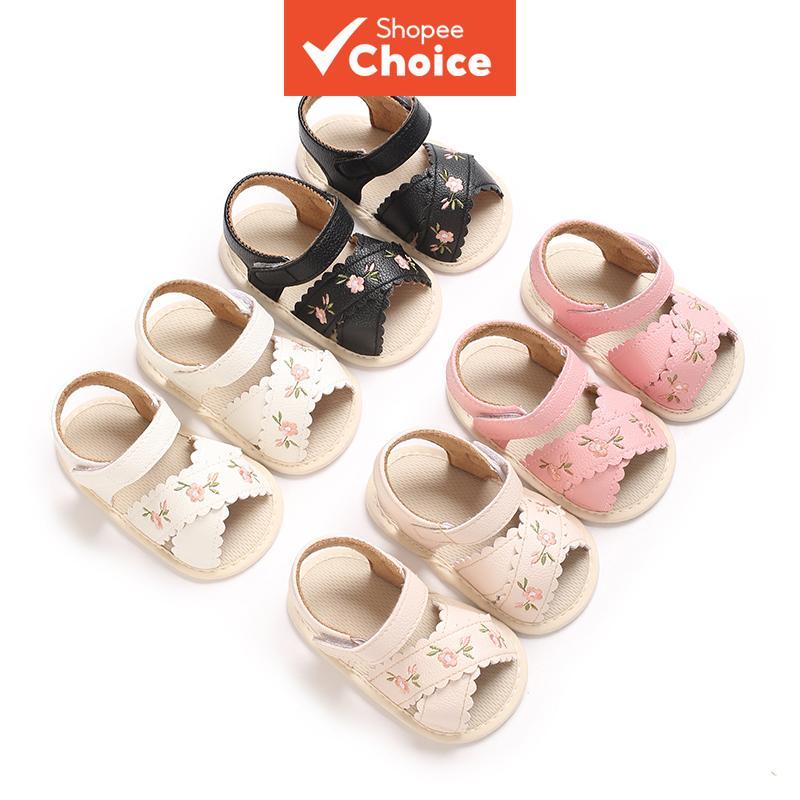 รองเท้าแตะเจ้าหญิงเด็กปักน่ารัก รองเท้าเดินสําหรับเด็กทารก Soft Flat Sole First Walkers สําหรับ 0-12 เดือน