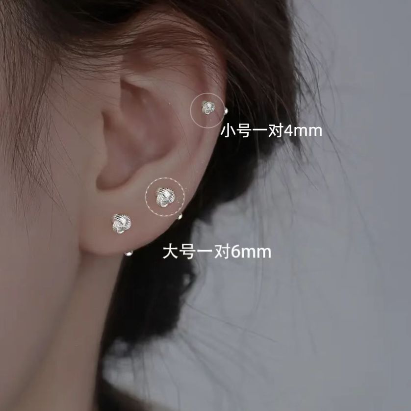 白菜价s999银设置物架女简约养耳湿螺旋计感小型耳钉女S999 เท้าเงินหูสตั๊ดสําหรับผู้หญิง