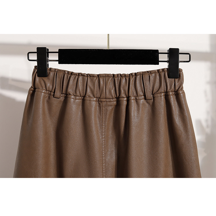 [40-105 กก.] กระโปรงหนังเวอร์ชั่นเกาหลีฤดูใบไม้ร่วงฤดูหนาวเอวสูงยาวปานกลางกระโปรงทรงเอสีดํา - รูปที่ 7