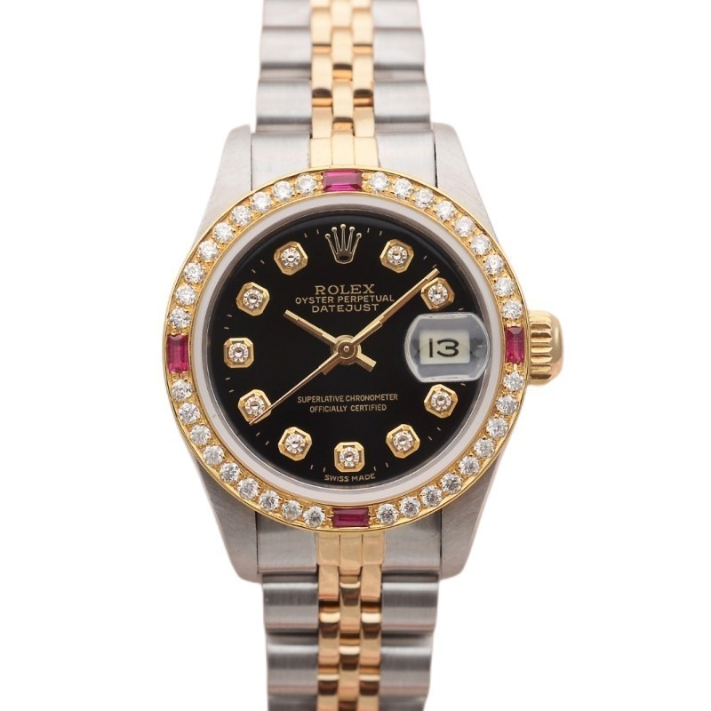 Rolex Rolex เสื้อผ้าผู้หญิง Log Type หน้าปัดสีดําด้านหลังเพชรอัตโนมัตินาฬิกาผู้หญิงนาฬิกา 69173