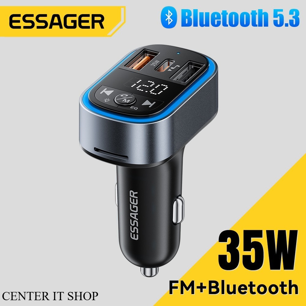 Essager รถเครื่องส่งสัญญาณ FM แฮนด์ฟรีไร้สายบลูทูธ 5.3 พร้อม PD 35W Fast Car Charger Dual USB เล่นวิทยุ  MP3 F35W