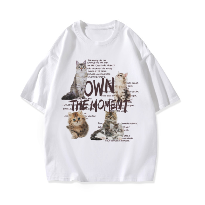 COD [เส้นด้ายคู่ 250g แน่น 220g] American Retro Design เสื้อยืดแขนสั้นผู้หญิงฤดูร้อน Super Nice หลวม