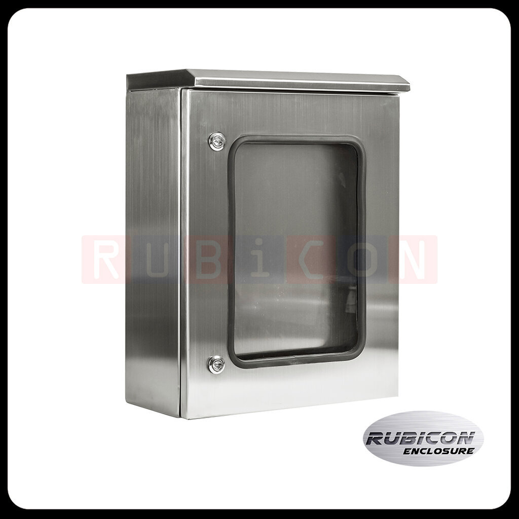 RBW-02 ตู้คอนโทรลสแตนเลส ฝา 2 ชั้น มีหลังคาตรง (ฝาหน้าอะคริลิคใส) Size : W300 x H450 x D150 mm. สแตน