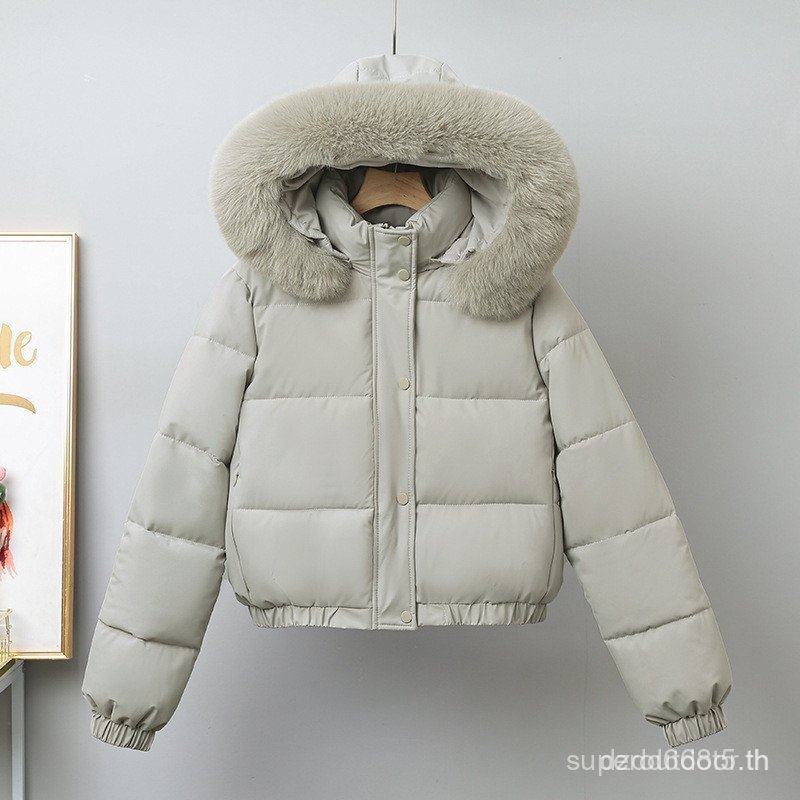 เสื้อแจ็คเก็ตผ้าฝ้ายแบบสั้นสําหรับผู้หญิงการออกแบบฤดูหนาวมีฮู้ดด้วยขนแกะเทียม ต่ํา - รูปที่ 6