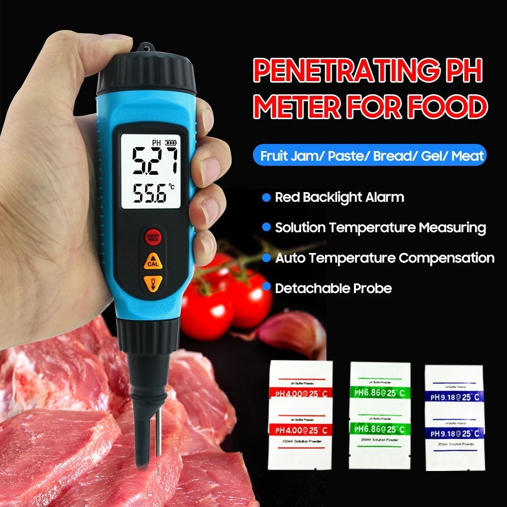 SMART SENSOR PH818M PH Meter สําหรับการประมวลผลอาหาร 2 in 1 เครื่องทดสอบ PH อาหารเครื่องวัดอุณหภูมิ 