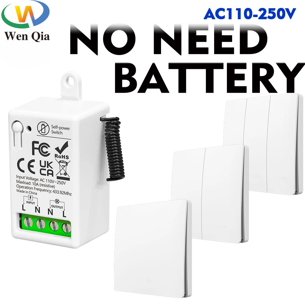 ไร้สายสากล RF433mhz สวิทช์ไฟ Self-Power รีโมทคอนโทรล AC ปุ่มกดสวิตช์ผนังสําหรับเครื่องใช้ในบ้านโคมไฟพัดลม led