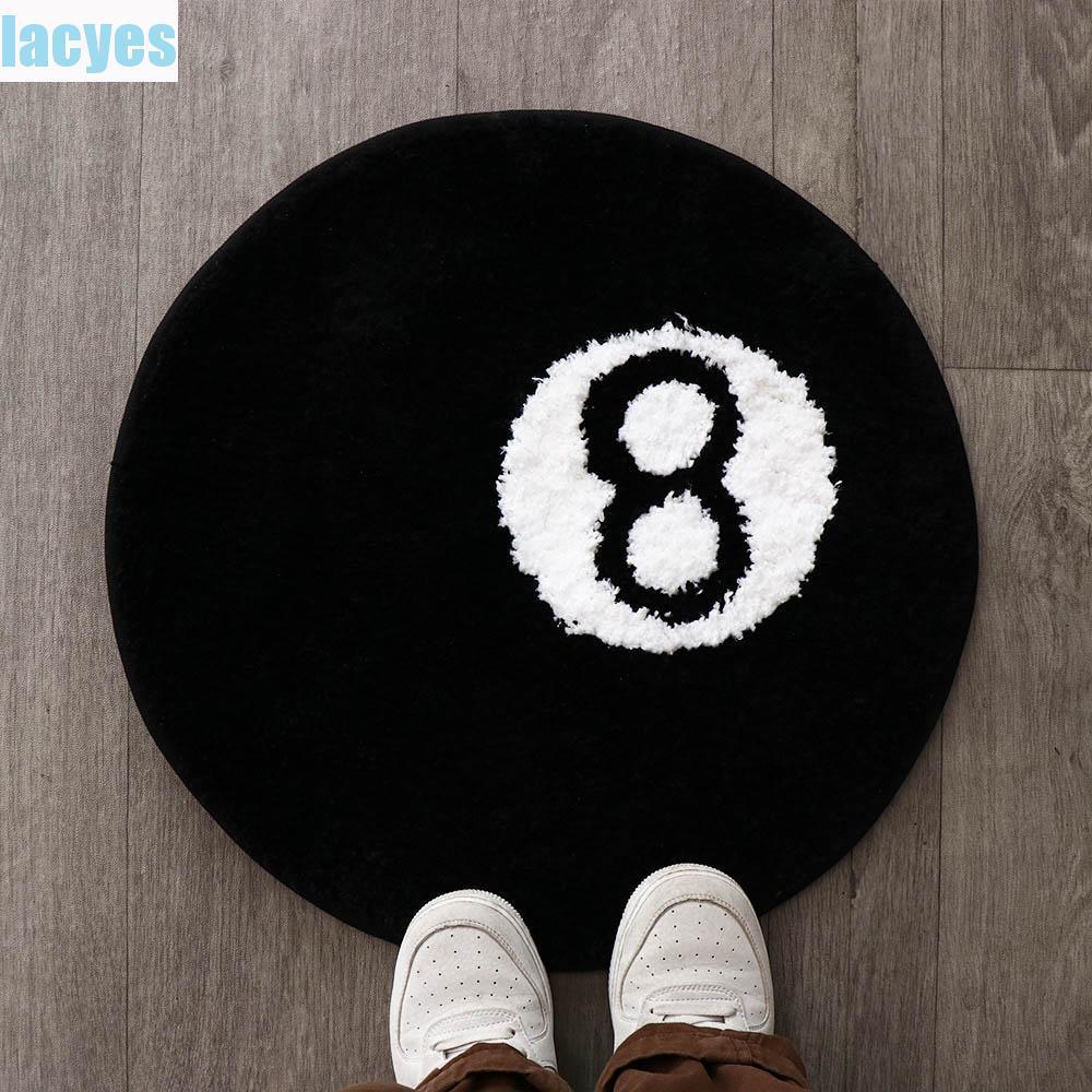 LACYES 8 Ball Rug, Plush Soft 8 Ball พรม, Creative Round Black Anti-slip 8 Ball Mat Hoom Decor