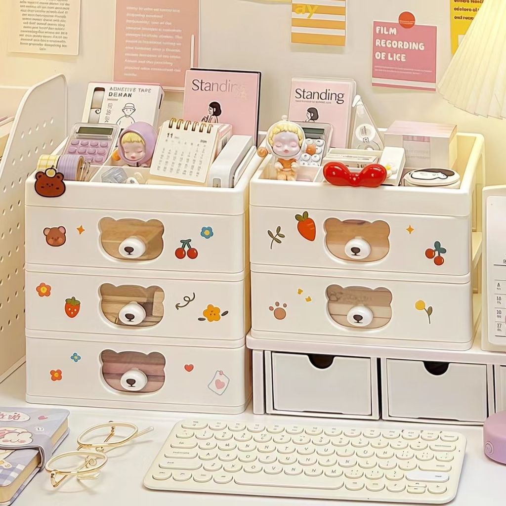 [กันฝุ่นและกันน้ำ] กล่องเก็บของลิ้นชักสไตล์โต๊ะทำงานโต๊ะเครื่องเขียนกล่องเก็บเครื่องสำอาง